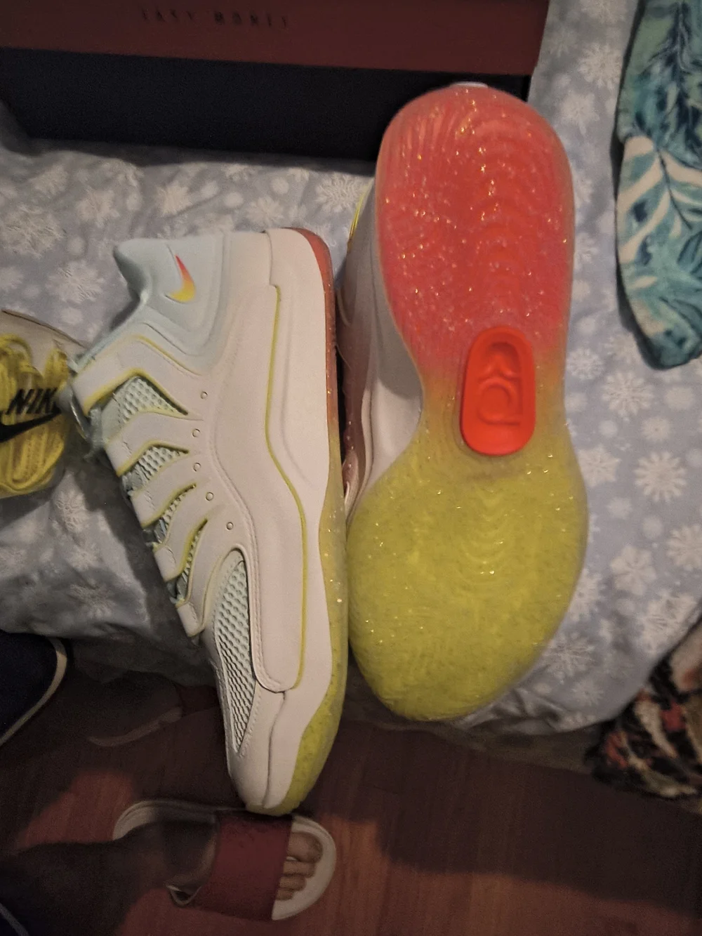 Nike KD18 PRM Light Blue & White Athletic Sneakers with Neon Yellow Accents